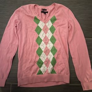 Women’s Small Tommy Hilfiger Pink & Green Argyle Sweater